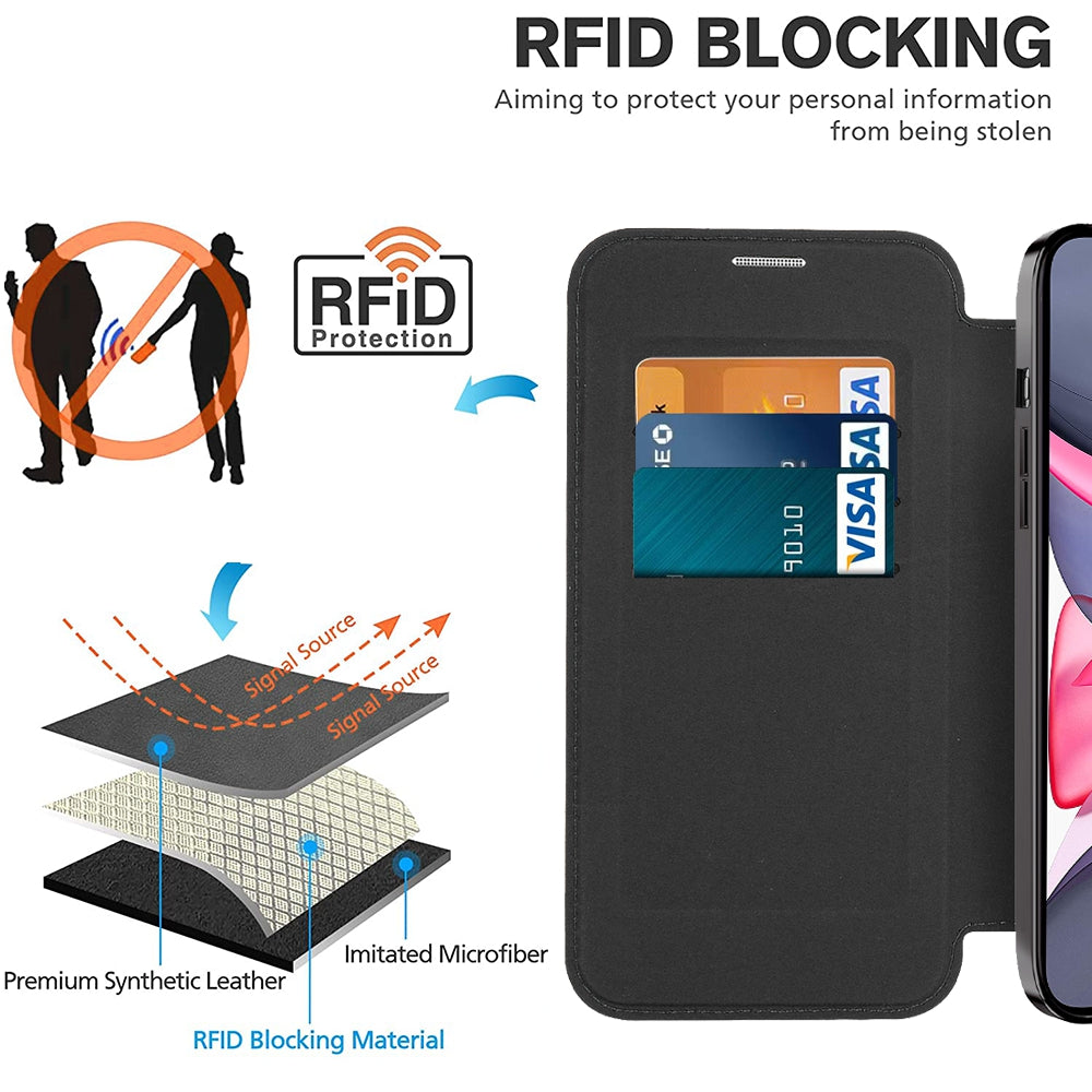 For iPhone 11 6.1 inch Compatible with MagSafe RFID Blocking Card Slots Anti-drop PU Leather TPU Electroplating Clear Back Flip Case with Lens Film For iPhone 11 6.1 inch Compatible with MagSafe RFID Blocking Card Slots Anti-drop PU Leather TPU Electroplating Clear Back Flip Case with Lens Film